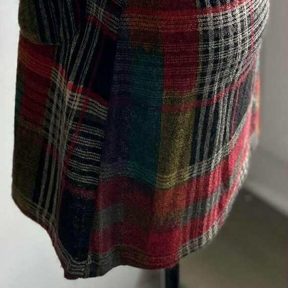 Yumi Multicolour Plaid Wool Blend Knit Tunic Dress with Rosette Neckline – US S - Picture 7 of 13